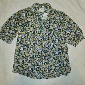 NWT Birds of Paradis by Trovata Short Sleeve Cotton and Silk Blouse Size Large